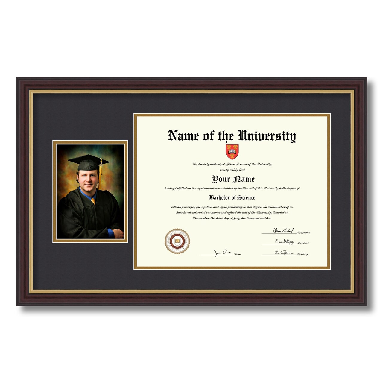 ArtToFrames 11x14 inch Diploma Frame with 6" x 8" Inch Image Opening - Framed with Black and Gold Mats, Comes with Regular Acrylic and Sawtooth Hanger for Wall Hanging (DT-11x14)